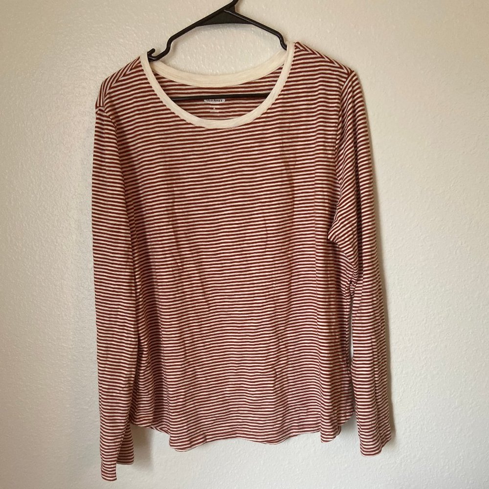 Long Sleeve Orange and White Top